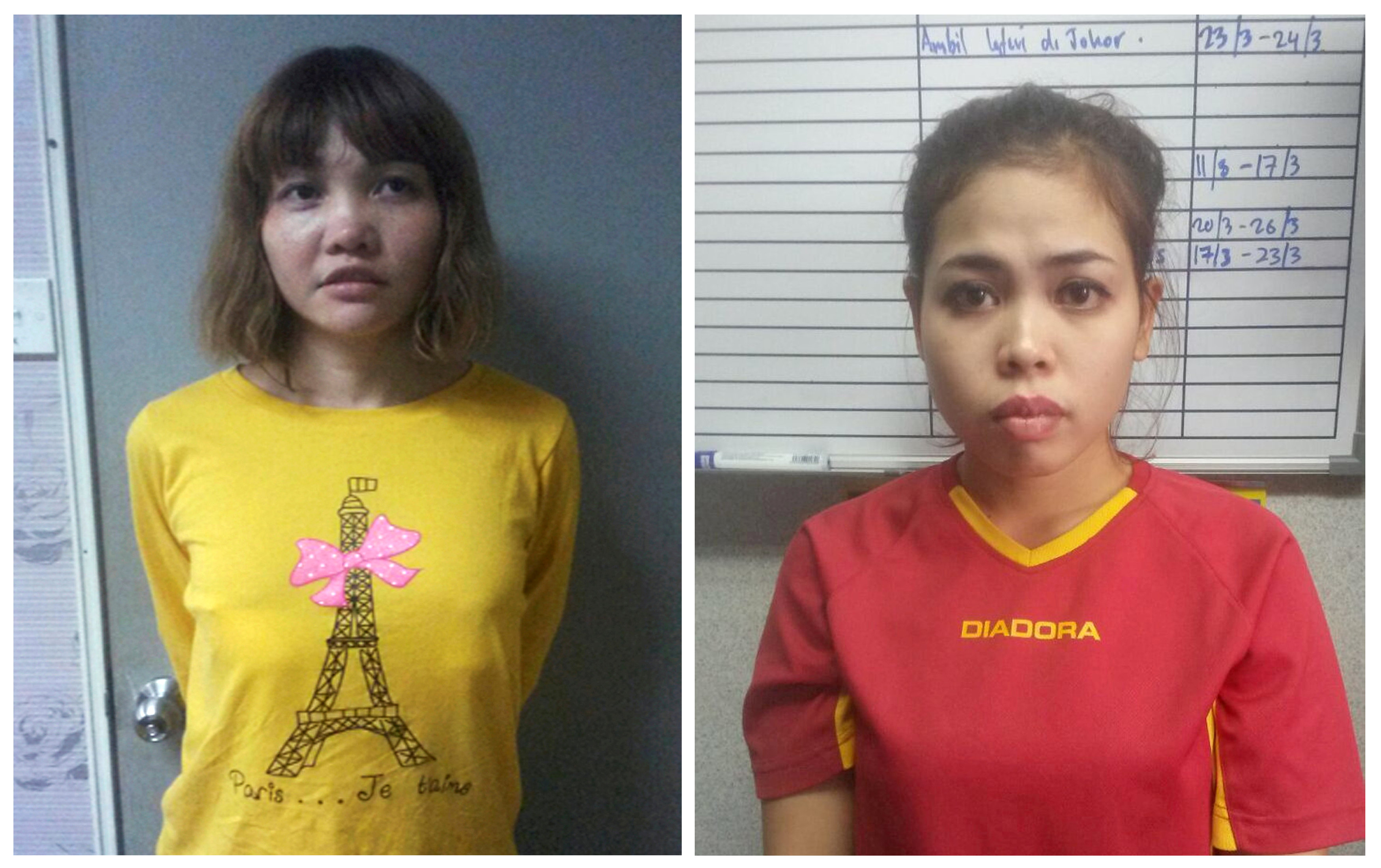 Vietnamese Doan Thi Huong (L) and Indonesian Siti Aishah are seen in this combination picture from undated handouts released by the Royal Malaysia Police to Reuters on February 19, 2017. Malaysia on March 1, 2017 charged both women with the murder of Kim Jong Nam, the estranged half brother of North Korea's leader. Royal Malaysia Police/Handout via Reuters/File Photo