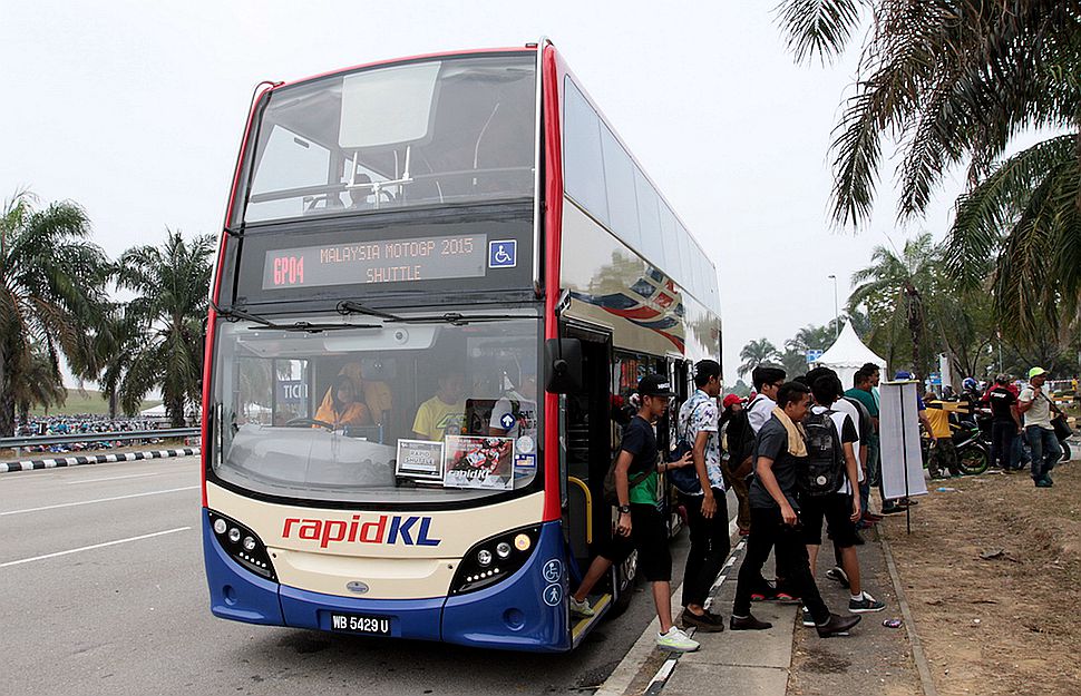 Rapid KL has replaced the singe decker buses with double decker ones in its MotoGP shuttle service to cut the long queues and waiting time. ?Pic supplied, October 25, 2015.