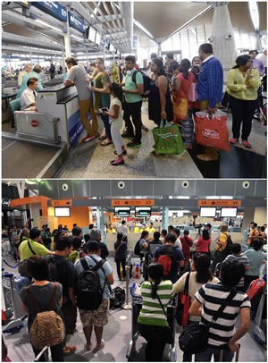 Passengers checking in at KLIA (top) and klia2 (below)