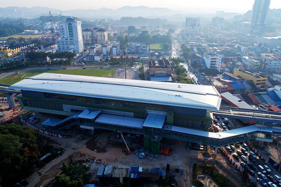 Aerial view of the Stadium Kajang MRT Station undergoing construction works. Jan 2017
