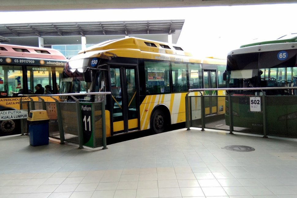 Feeder buses waiting at the bus hub