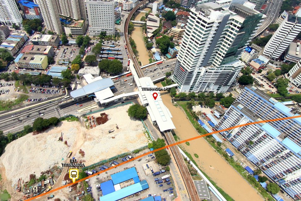 Aerial view of LRT and monorail station