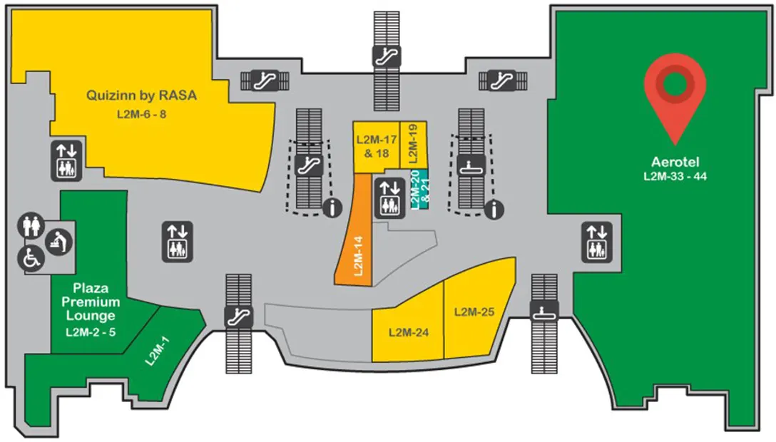 Location of Aerotel at level 2M of the Gateway@klia2 mall