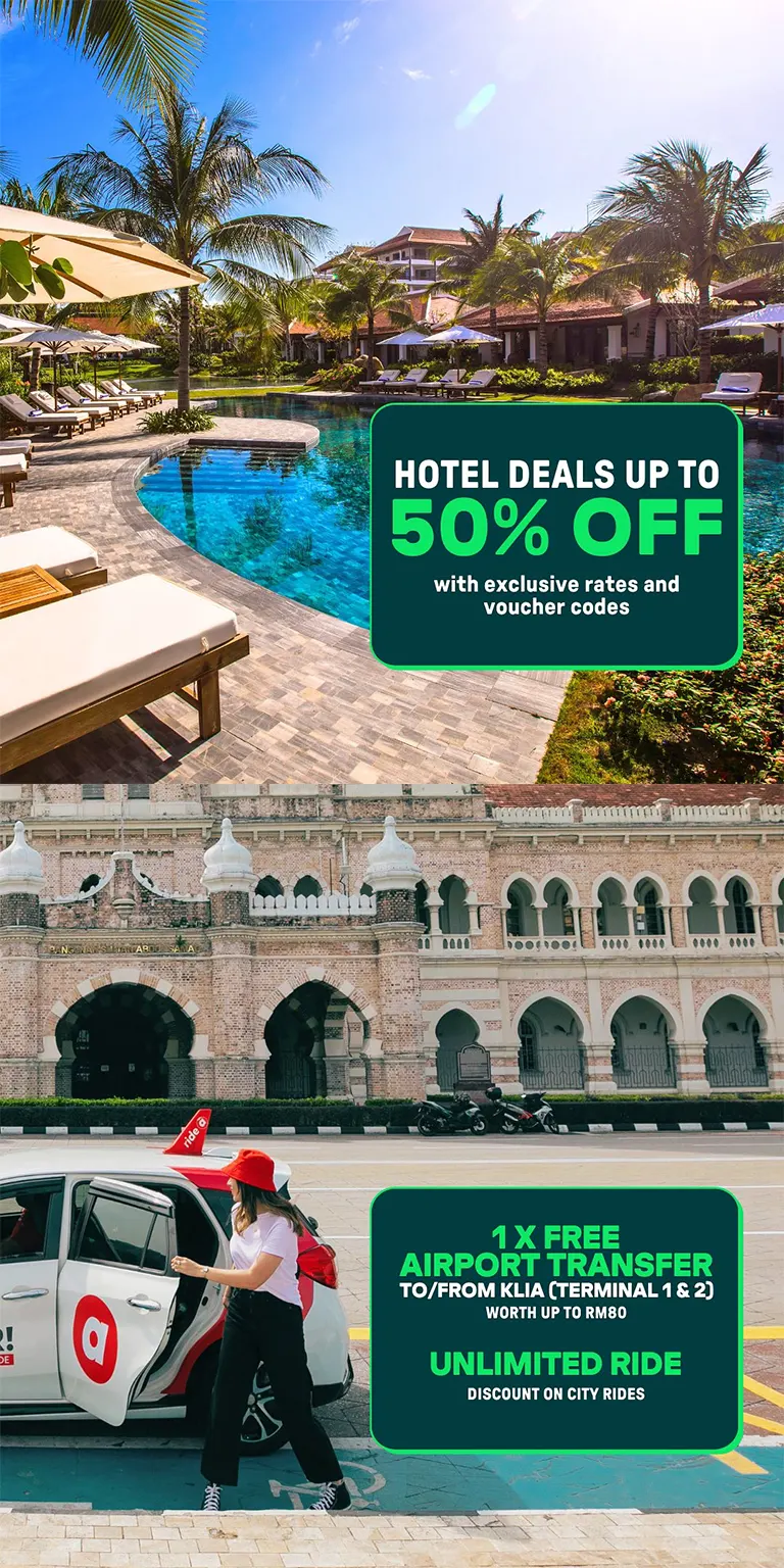 Hotel deals up to 50% off, 1x free airport transfer