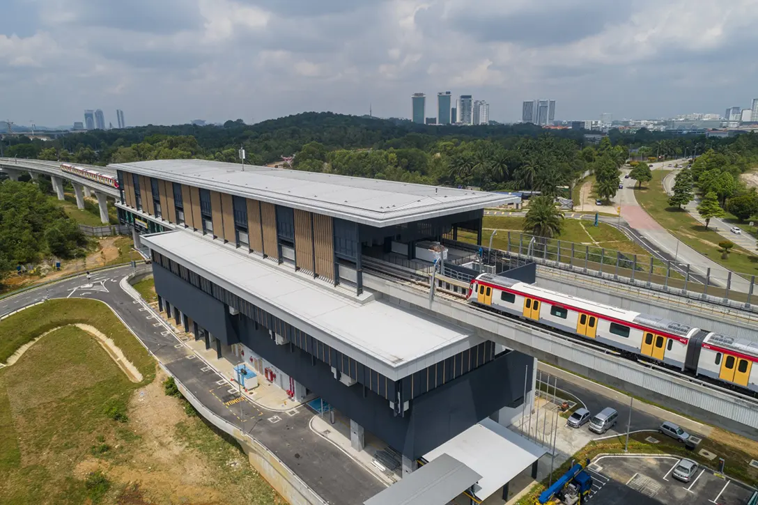 Aerial view of the Cyberjaya City Centre MRT Station showing the authority inspection in progress.