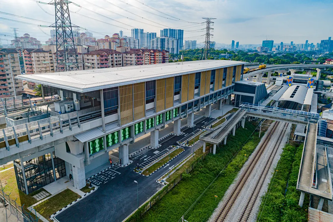 Aerial view of the Kampung Batu MRT Station and the Kampung Batu KTM station