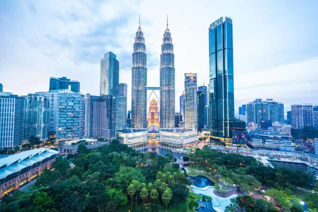 Wonderful view of the Kuala Lumpur City Centre showing Petronas Twin Towers and the KLCC Park