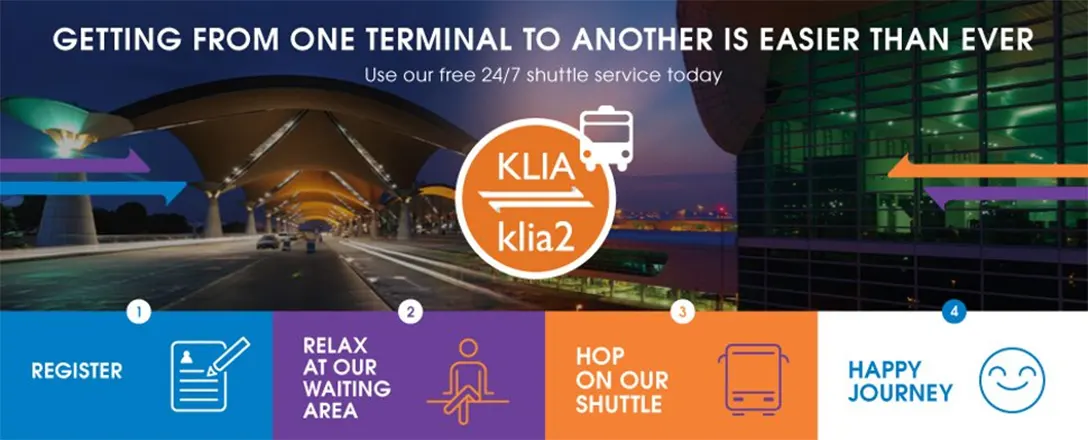 Free 24/7 shuttle service to transfer between KLIA and klia2