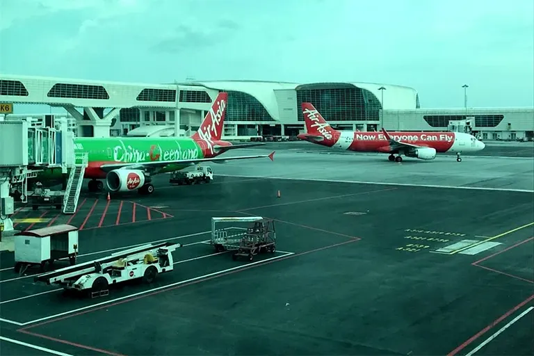 View of AirAsia flights from the Pier