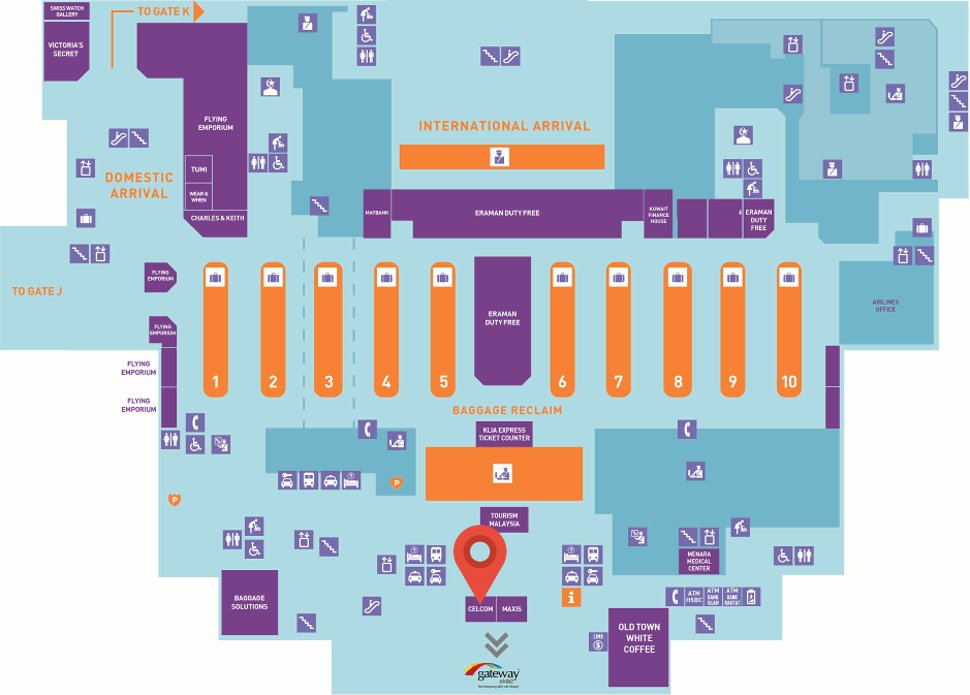 Location of Celcom store at the klia2