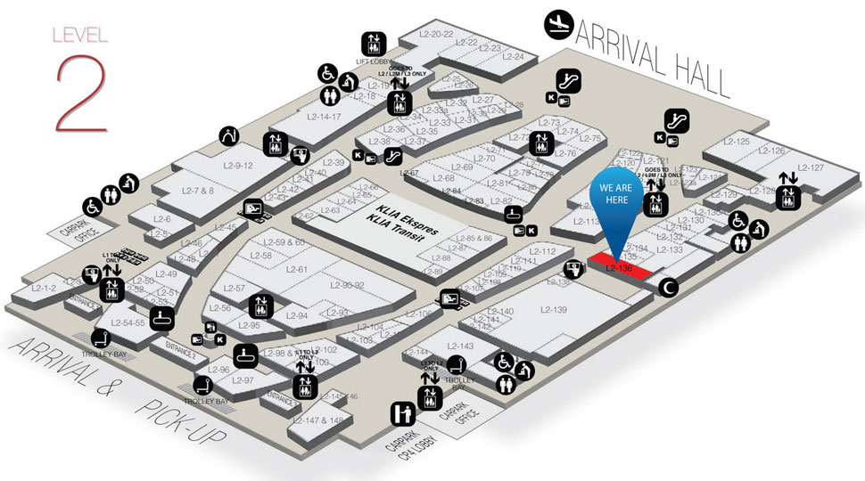 Location of luggage storage at unit L2-136A, Level 2, Gateway@klia2 Mall