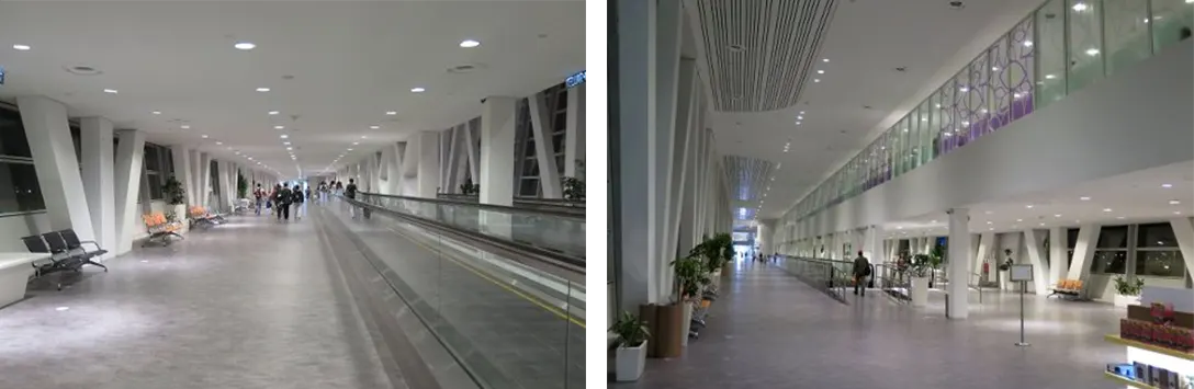 Walking along the Skybridge, observe the difference in levels