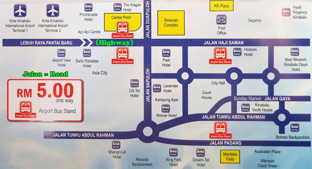Airport Bus services location map