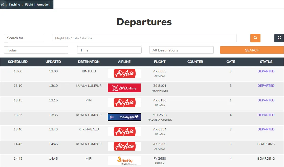 Departures at Kuching International Airport