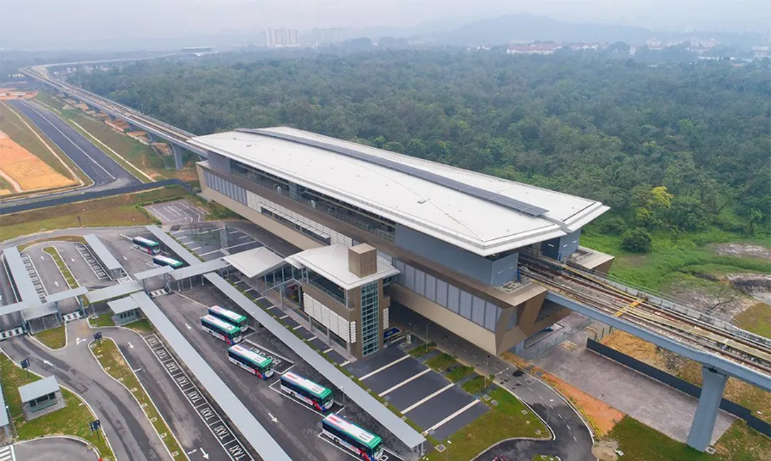 Aerial view of Kwasa Sentral MRT station and the attached park and ride facility