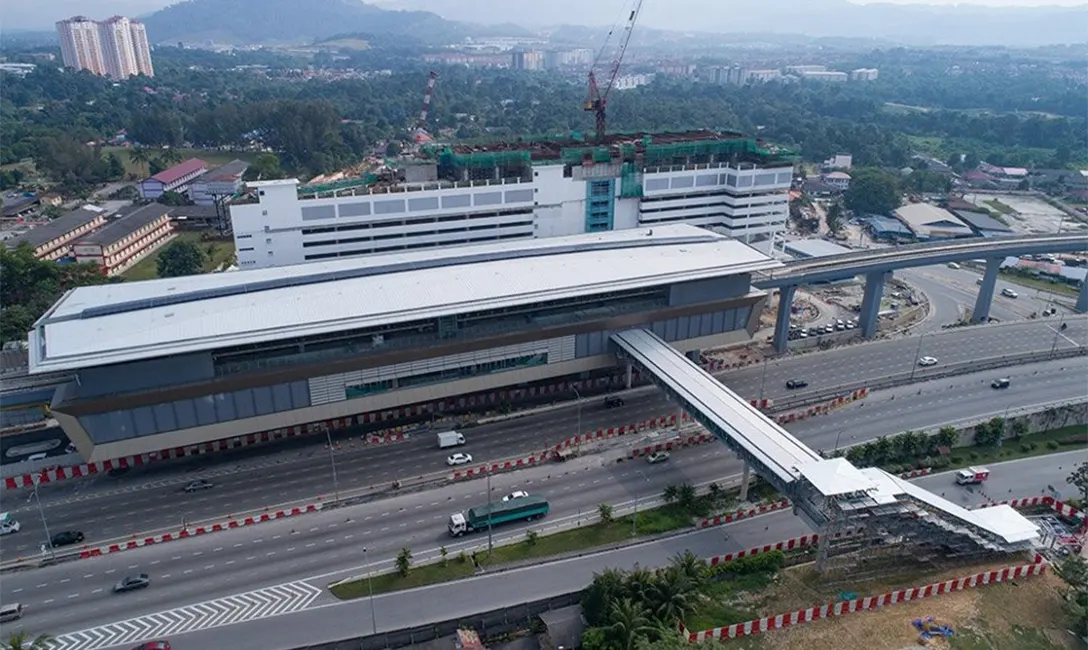 Aerial view of Sri Raya MRT station with pedestrian bridge to entrance C