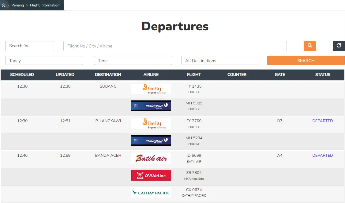 Departures at Penang International Airport