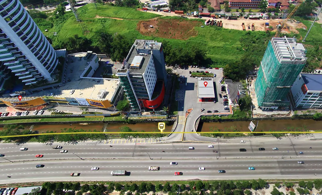 Aerial view of the construction site for the Sri Damansara Barat MRT station