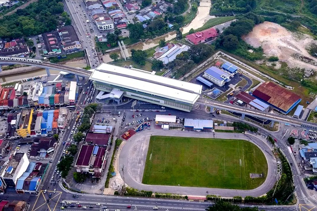 Aerial view of Stadium Kajang MRT station and surrounding areas