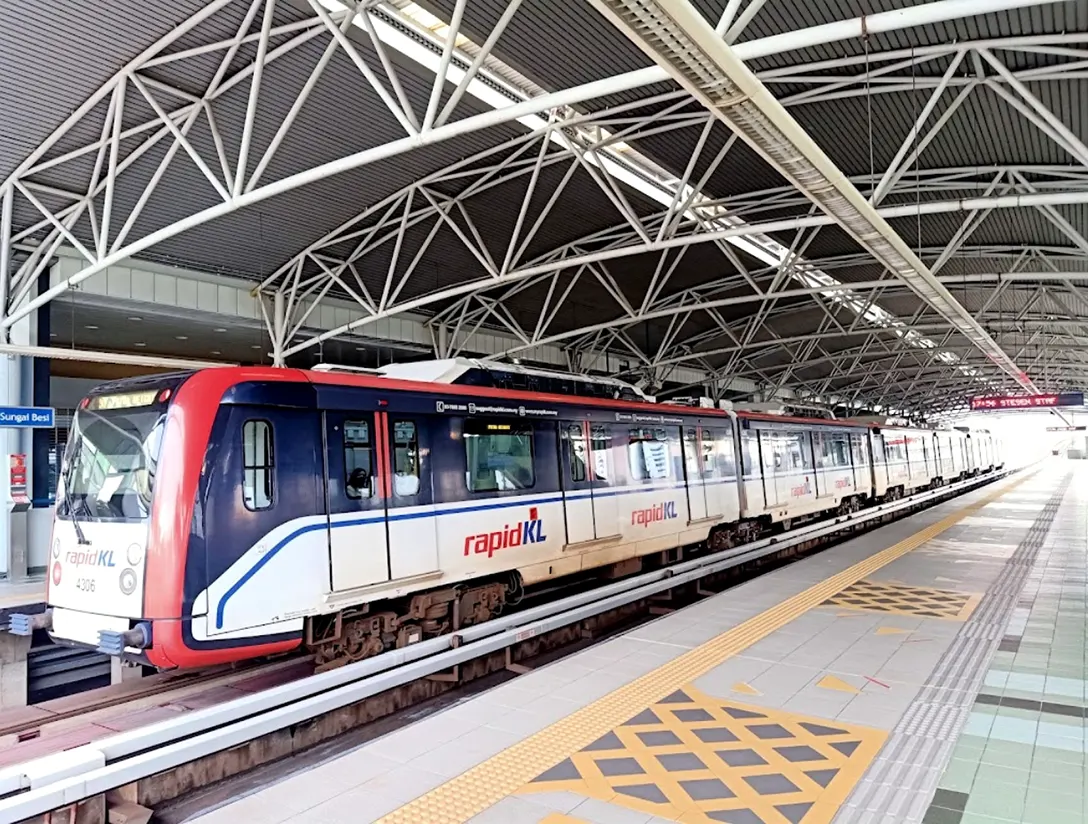 LRT train at the boarding platforms at Sungai Besi LRT station