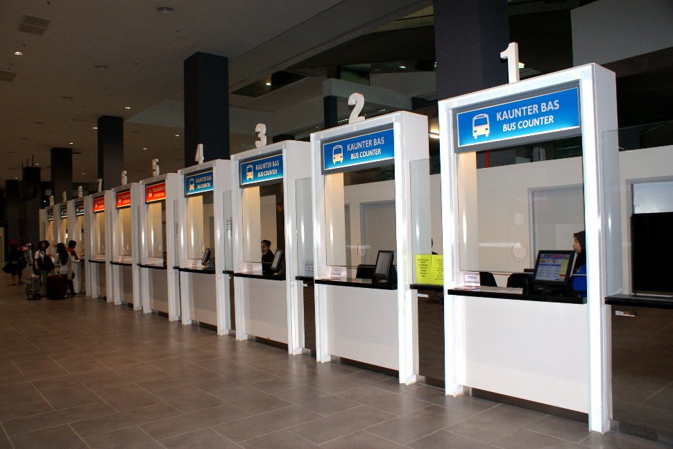 Ticket counters at the transportation hub for ticket purchase
