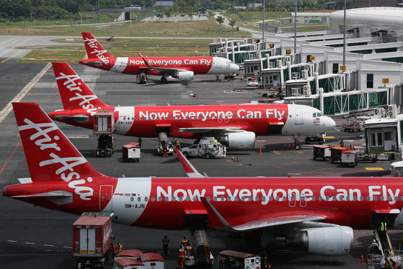 AirAsia jets are loaded at the Kuala Lumpur International Airport 2 for budget carriers