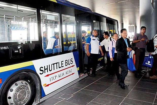 All aboard: The free shuttle bus carrying passengers and airport staff from the long-term car park to KLIA and klia2.