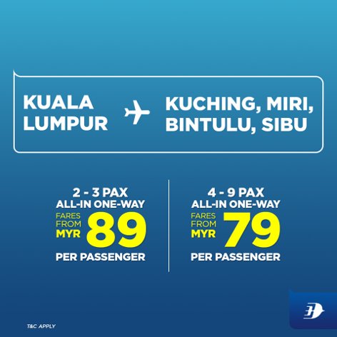 2 - 3 pax, fares from MYR89