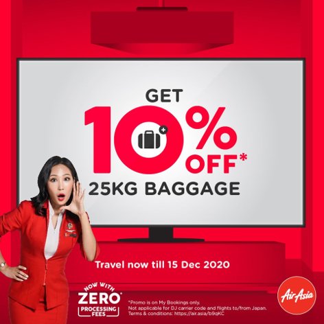 10% off 25KG Baggage