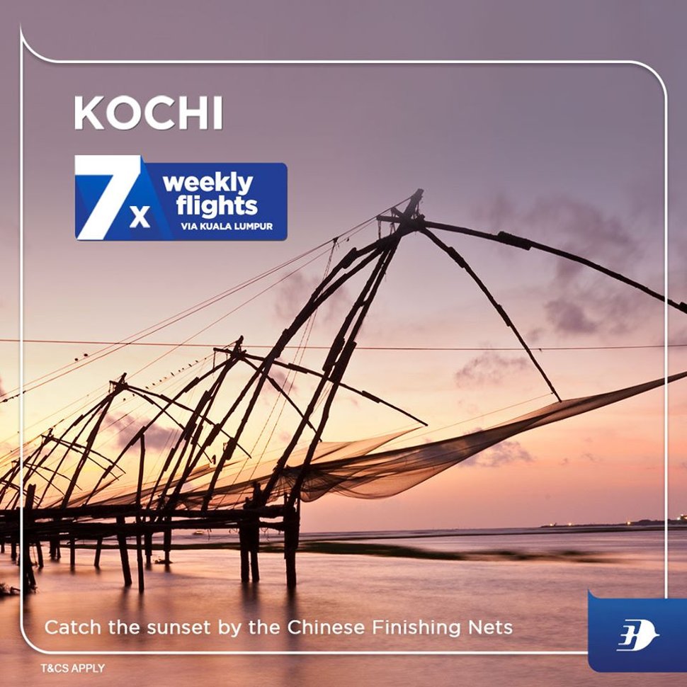 Kochi, 7x weekly flights via Kuala Lumpur