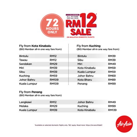 All-in fare one way from RM12 sale