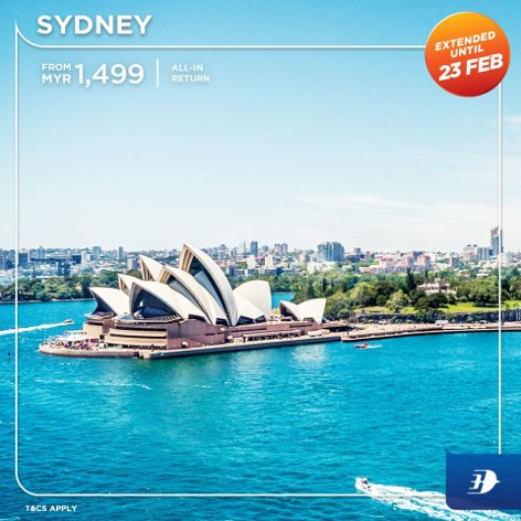 Sydney, all-in return from MYR1,499