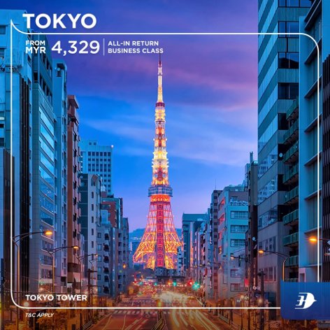 All-in return business class ticket to Tokyo from MYR4,329