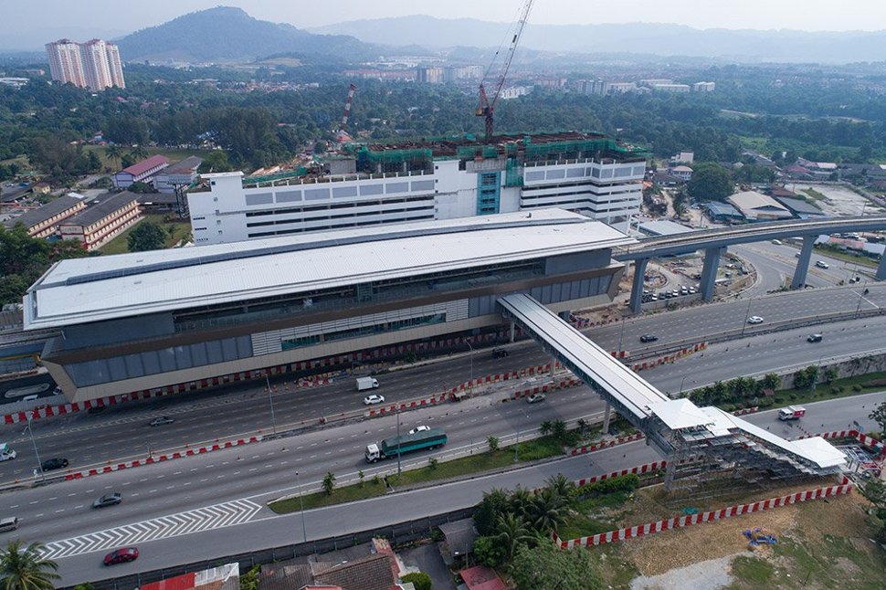 Aerial view of Sri Raya MRT station with pedestrian bridge to entrance C