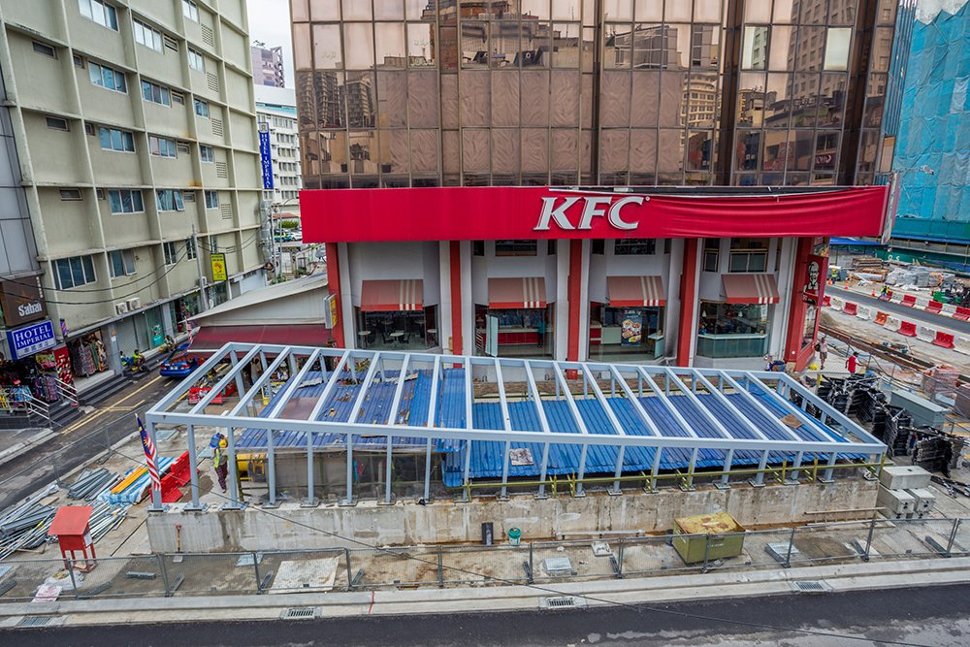 Construction of Entrance A of the Bukit Bintang Station beside KFC in progress. (Oct 2016)