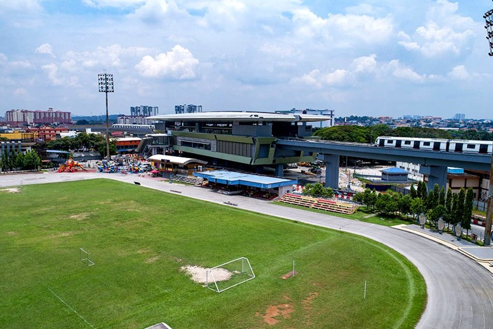 Aerial view of Stadium Kajang MRT station and the stadium. Jan 2017