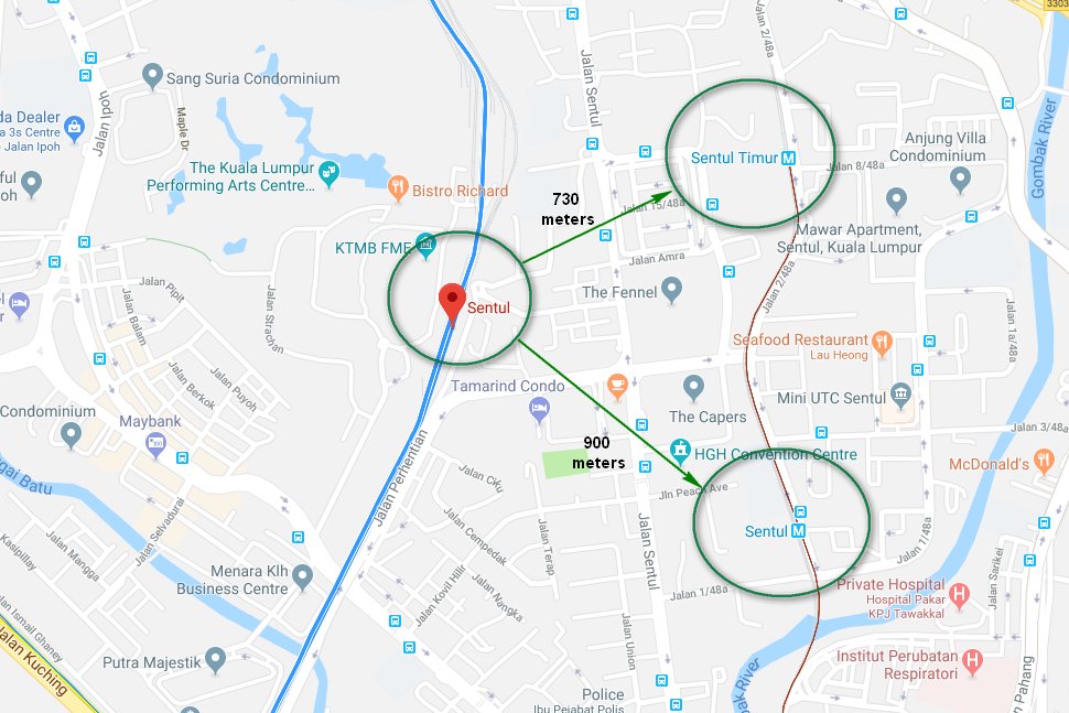 Sentul KTM station is within short walking distance to 2 LRT stations