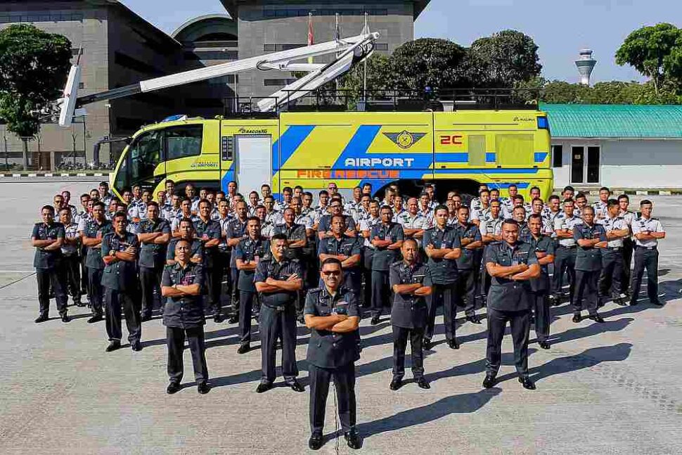 You will have an opportunity to take pictures with these men when you sign up for Malaysia Airports' 'Airport Staycation' this weekend. — Photo via Facebook/ Airport Fire and Rescue Service-AFRS, KLIA