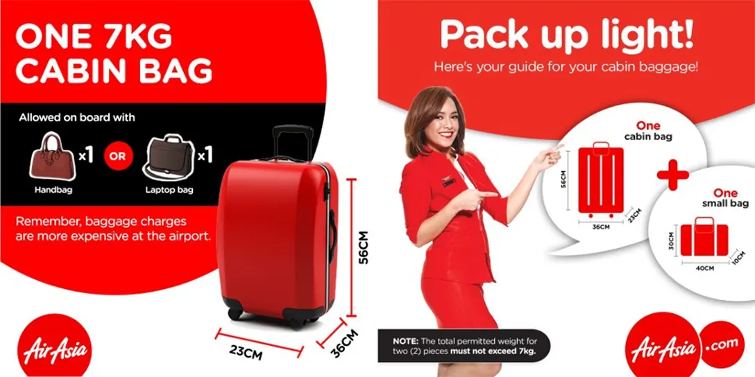 Baggage information for AirAsia flights – cabin baggage, checked baggage,  duty free goods, sports equipment – 