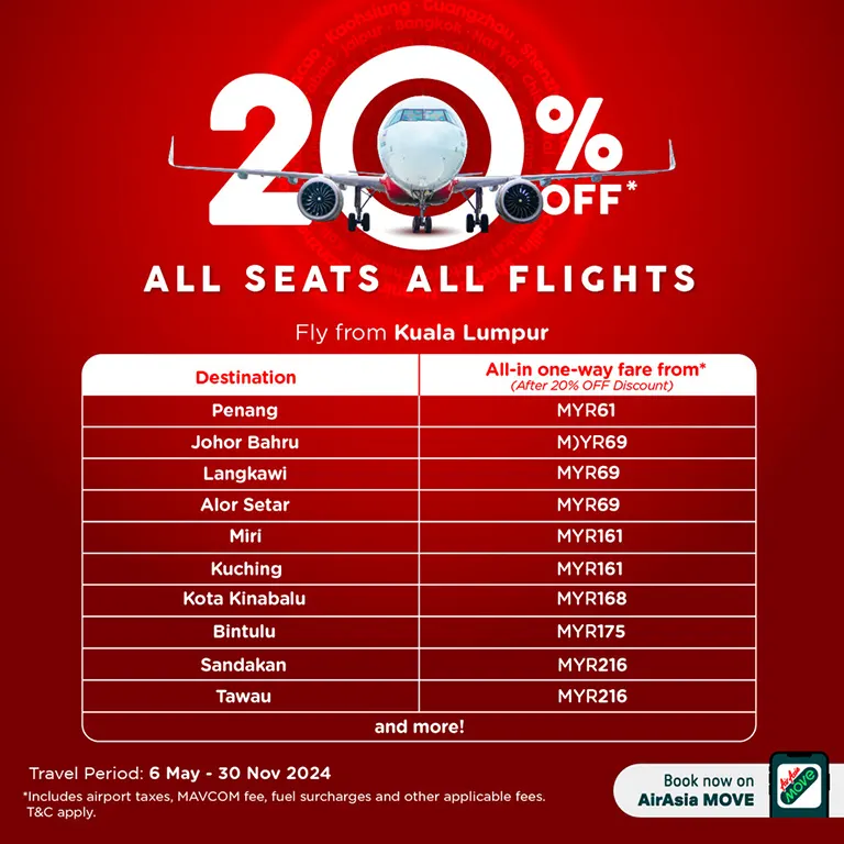 All Seats, All Flights, Fly from Kuala Lumpur to Penang, Johor Bahru, Langkawi, Alor Setar, Miri, Kuching, Kota Kinabalu, Bintulu, Sandakan, Tawau and more