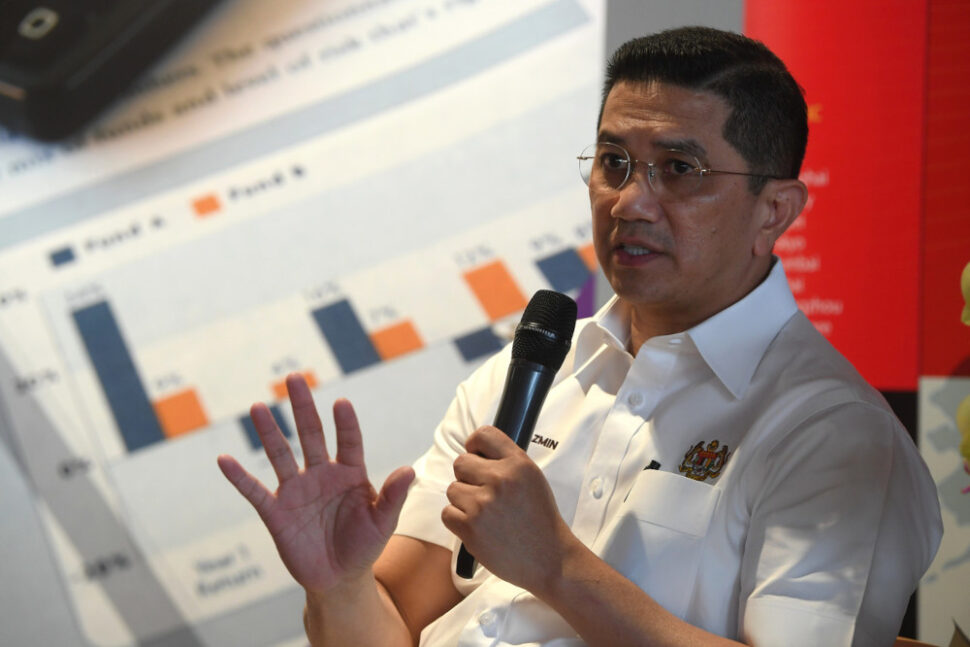 Datuk Seri Mohamed Azmin Ali speaks to the media after the launch of the Business Travellers Centre at the Kuala Lumpur International Airport in Sepang, March 23, 2021. — Bernama pic