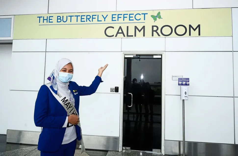 Caring: A KLIA customer service officer showing the Calm Room on Level 5.