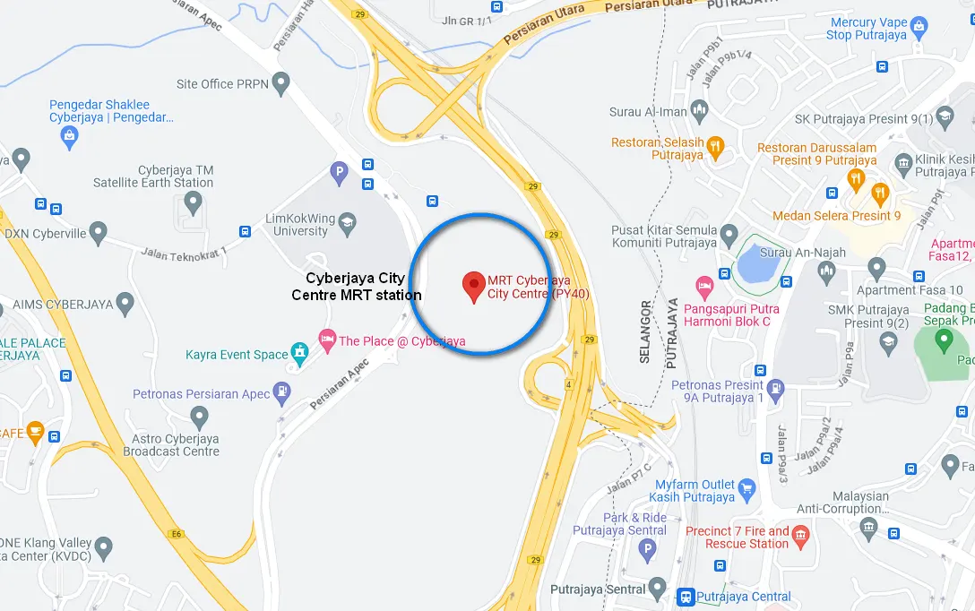 Location of Cyberjaya City Centre MRT station