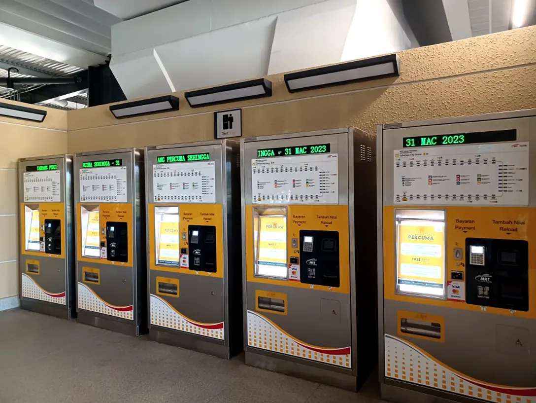 Ticket vending machines at the Cyberjaya City Centre MRT station