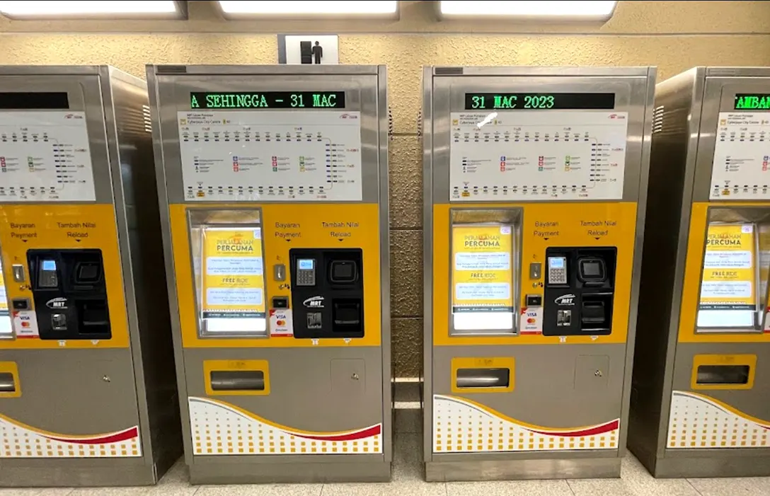 Ticket vending machines at the Cyberjaya City Centre MRT station