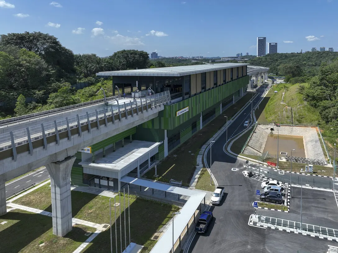 Aerial view of the Cyberjaya Utara MRT Station showing the external station works completed