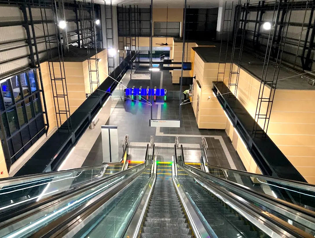 Escalator for movement between Concourse level and boarding platforms at Cyberjaya Utara MRT station