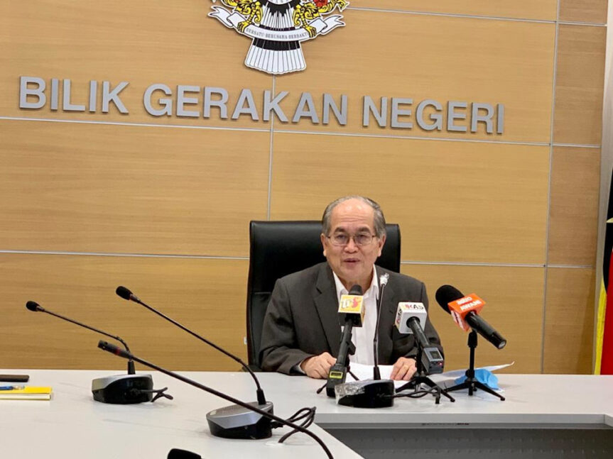 Deputy Chief Minister Datuk Amar Douglas Uggah giving a press conference April 20, 2020. — Picture courtesy of Sarawak Public Communications Unit (Ukas)