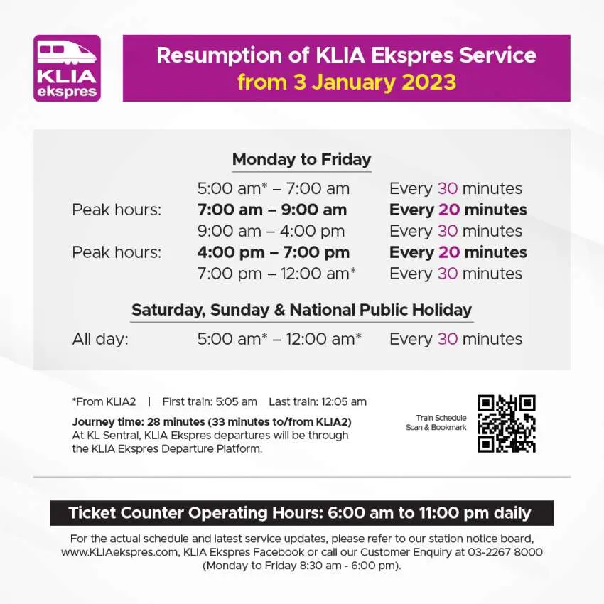Resumption of KLIA Ekspres service from 3 Jan 2023