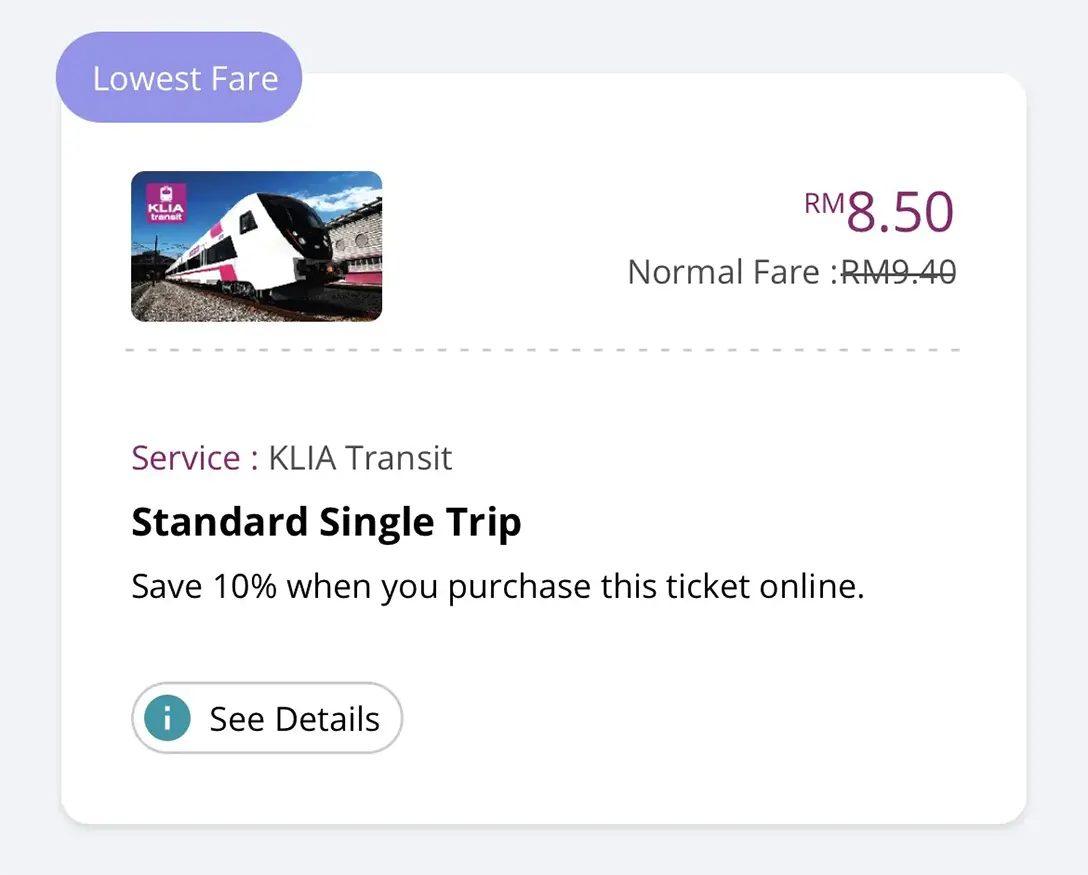 Lowest fare on KLIAEkpres website